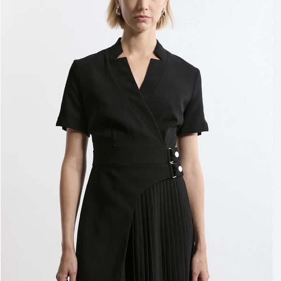 Karen Millen Dresses & Skirts - Karen Millen Military Black Pleat Wrap-Front Mini Dress with Side Buckle Size 16